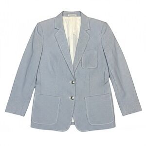 Womens Tommy Hilfiger White and Blue Poplin Pinstripe Blazer 3/4 Sleeve Size‎ 12